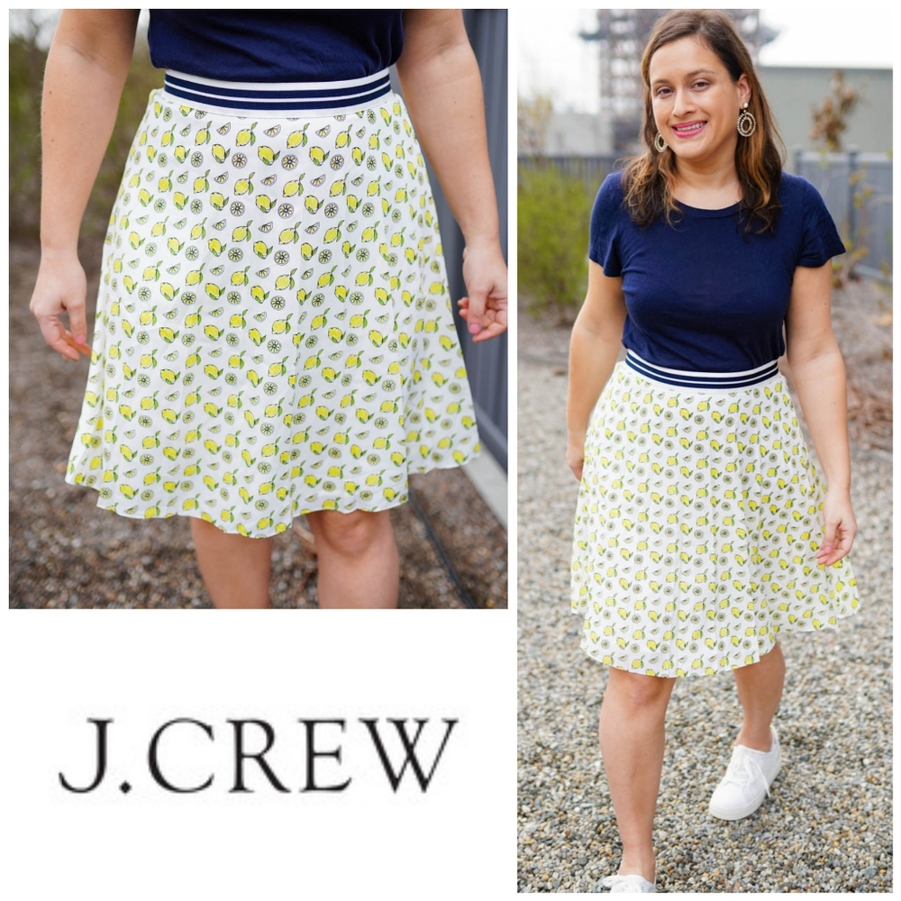 NWOT J.Crew Lemon Print Pleated High Waist Skirt